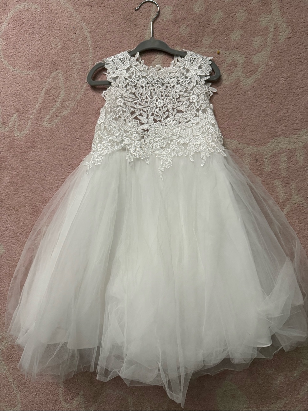 Lace Applique Tulle Flower Girl Dress - White